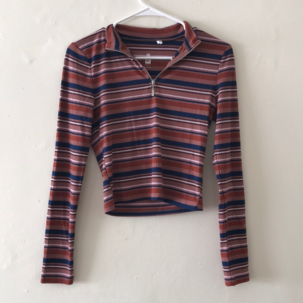 Pacsun Striped Zip-up Crop top